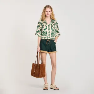 Cavaliere Floral Motif Shirt Ecru / Green