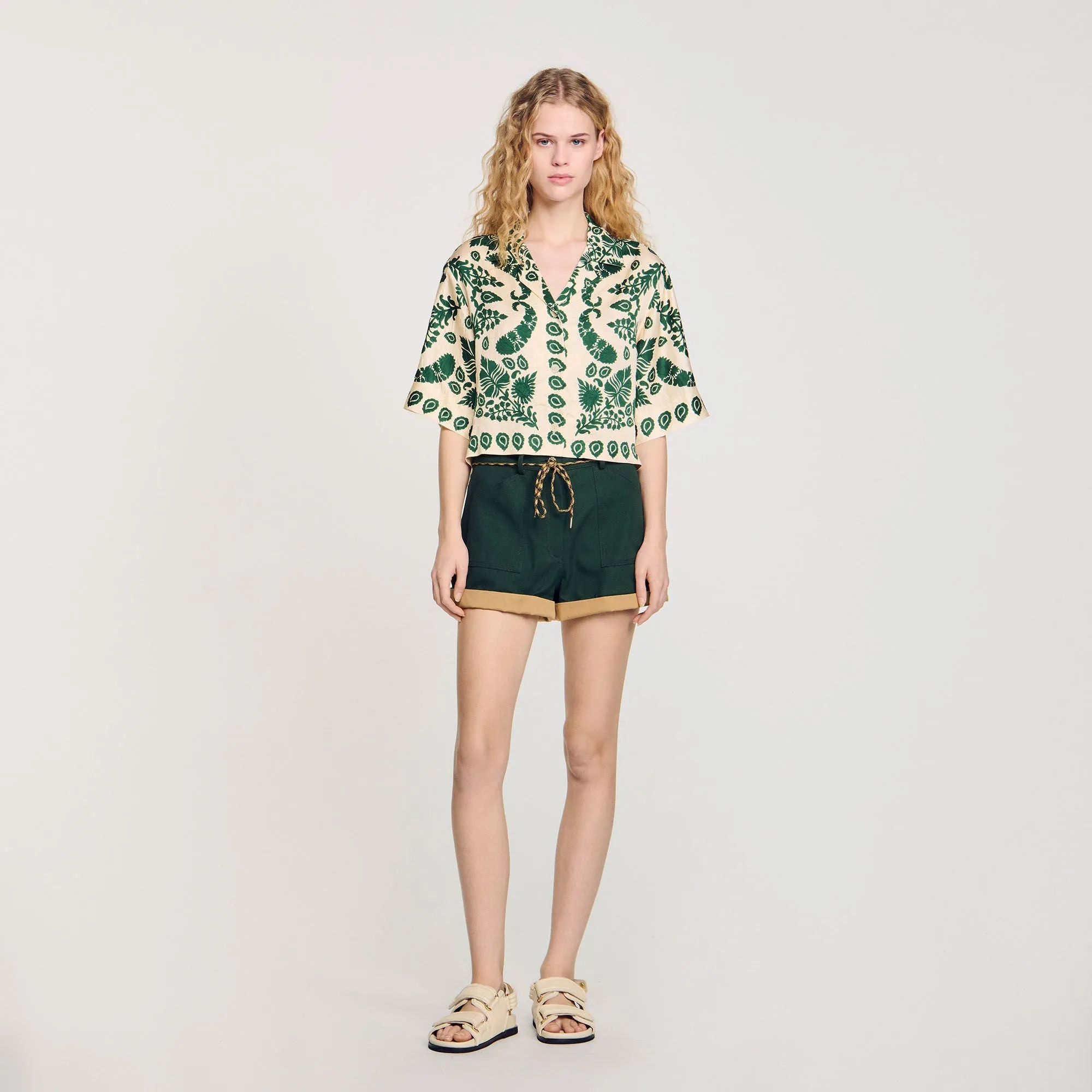 Cavaliere Floral Motif Shirt Ecru / Green