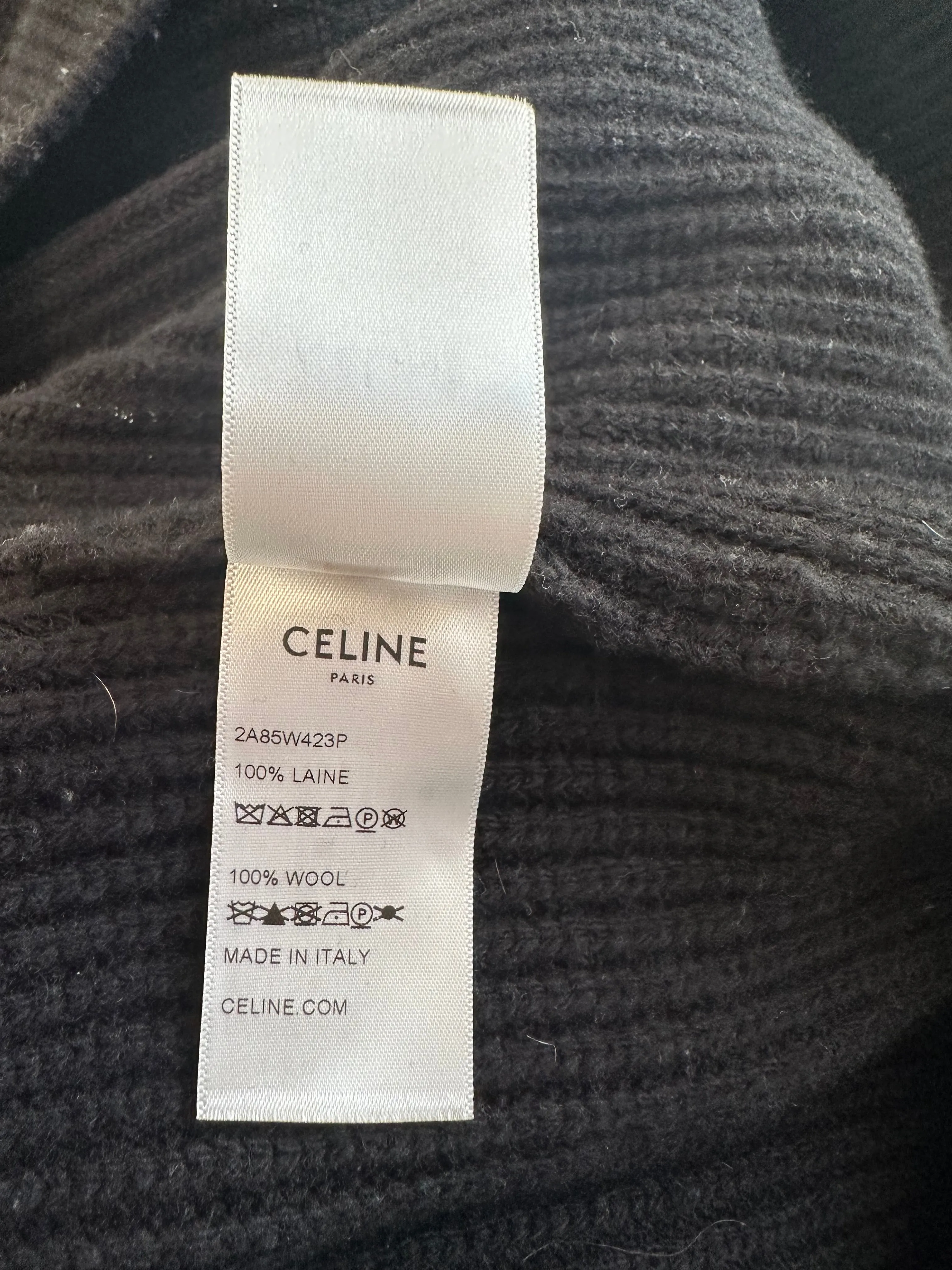 Celine Black & White Logo Ribbed Wool Hoodie