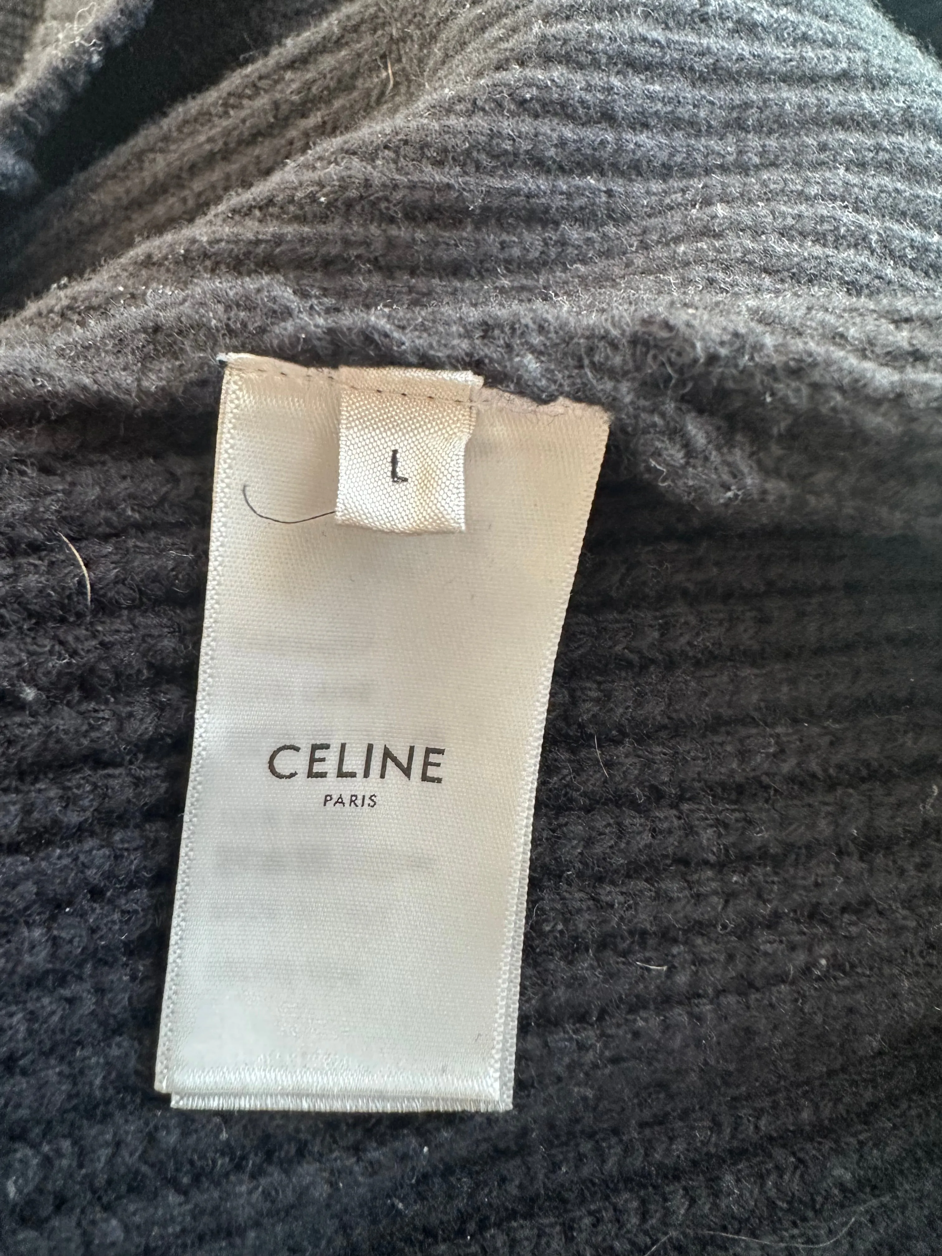 Celine Black & White Logo Ribbed Wool Hoodie