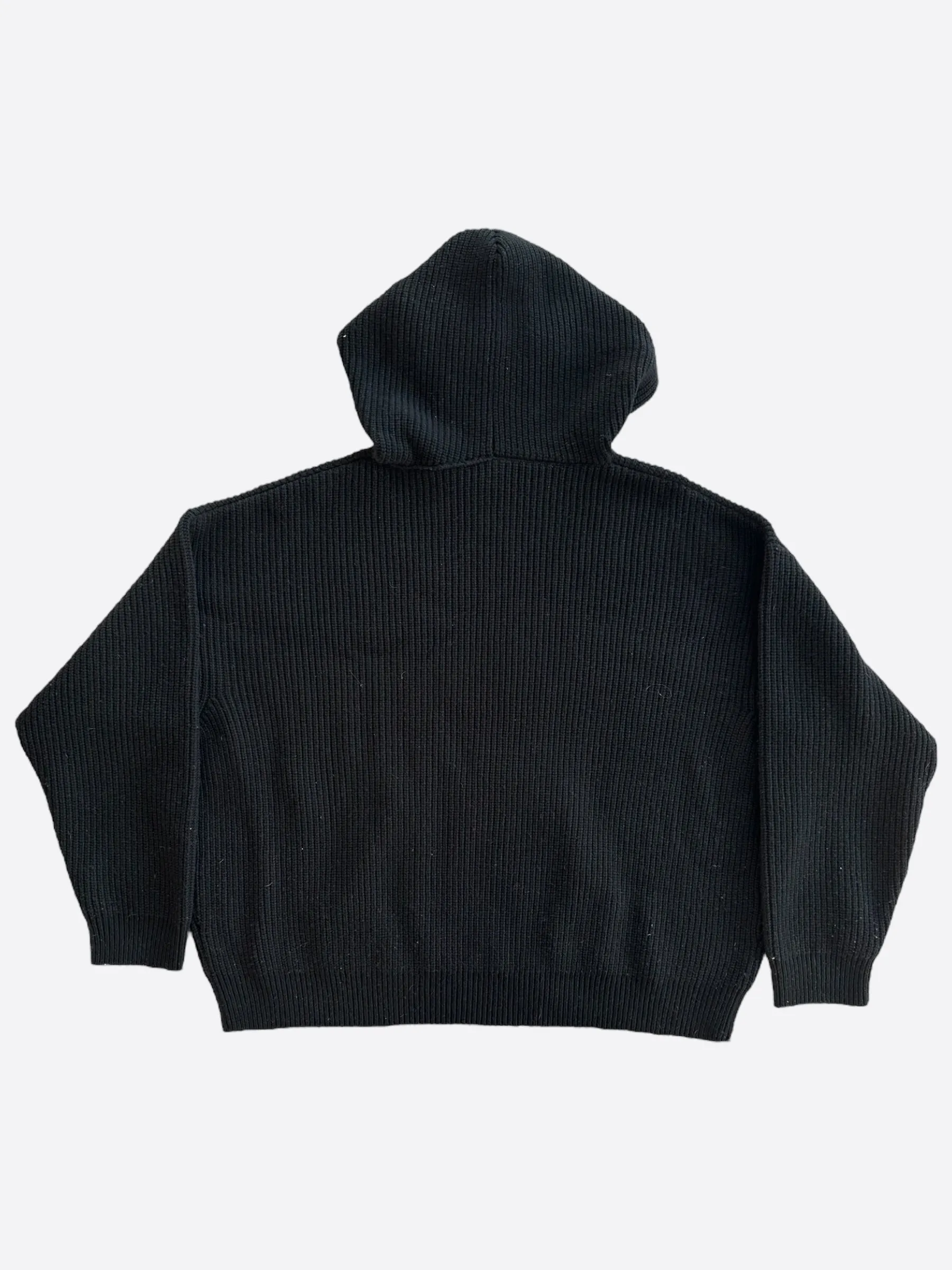 Celine Black & White Logo Ribbed Wool Hoodie