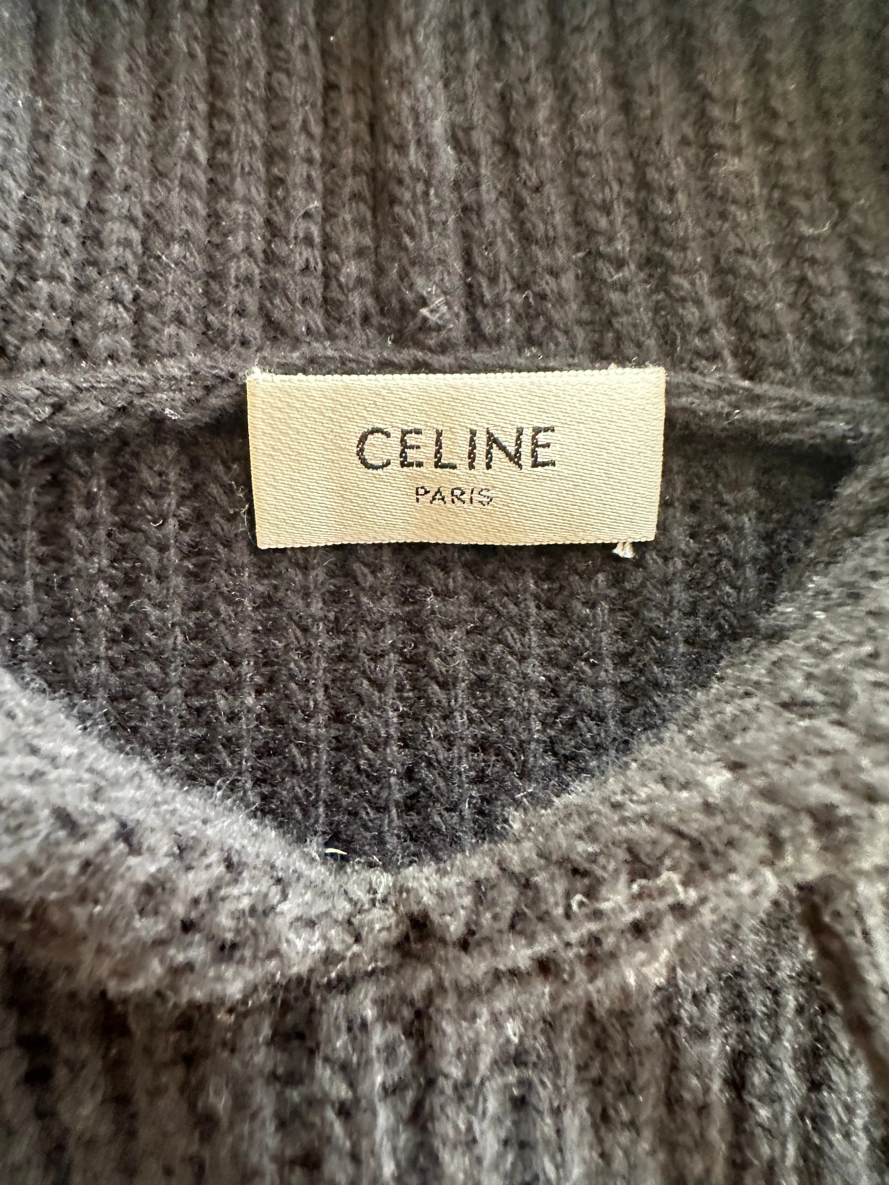 Celine Black & White Logo Ribbed Wool Hoodie