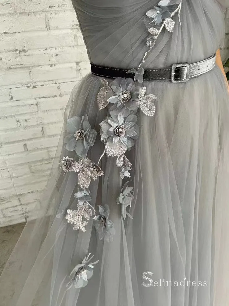 Chic A-line Straps Ankle-length Cheap Prom Dresses Gray Evening Dresses MLH1998