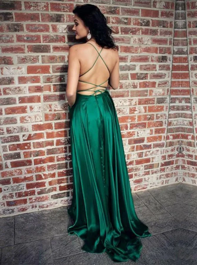 Chic Hunter Straps Long Prom Dress Evening Dresses