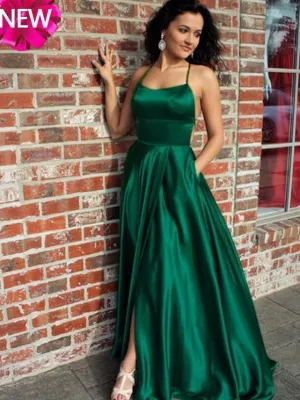 Chic Hunter Straps Long Prom Dress Evening Dresses