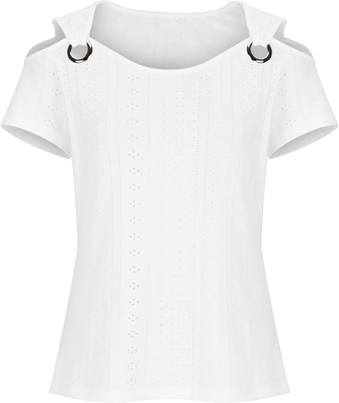 Cold Shoulder Tops for Women 2024 Casual Summer Sexy Eyelet Tunic Shirts Short Sleeve V Neck Boho Blouses