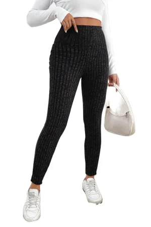 Comfortable Elastic Ribbed Leggings - Ideal for Daily Wear,Black,(US 4-6) S