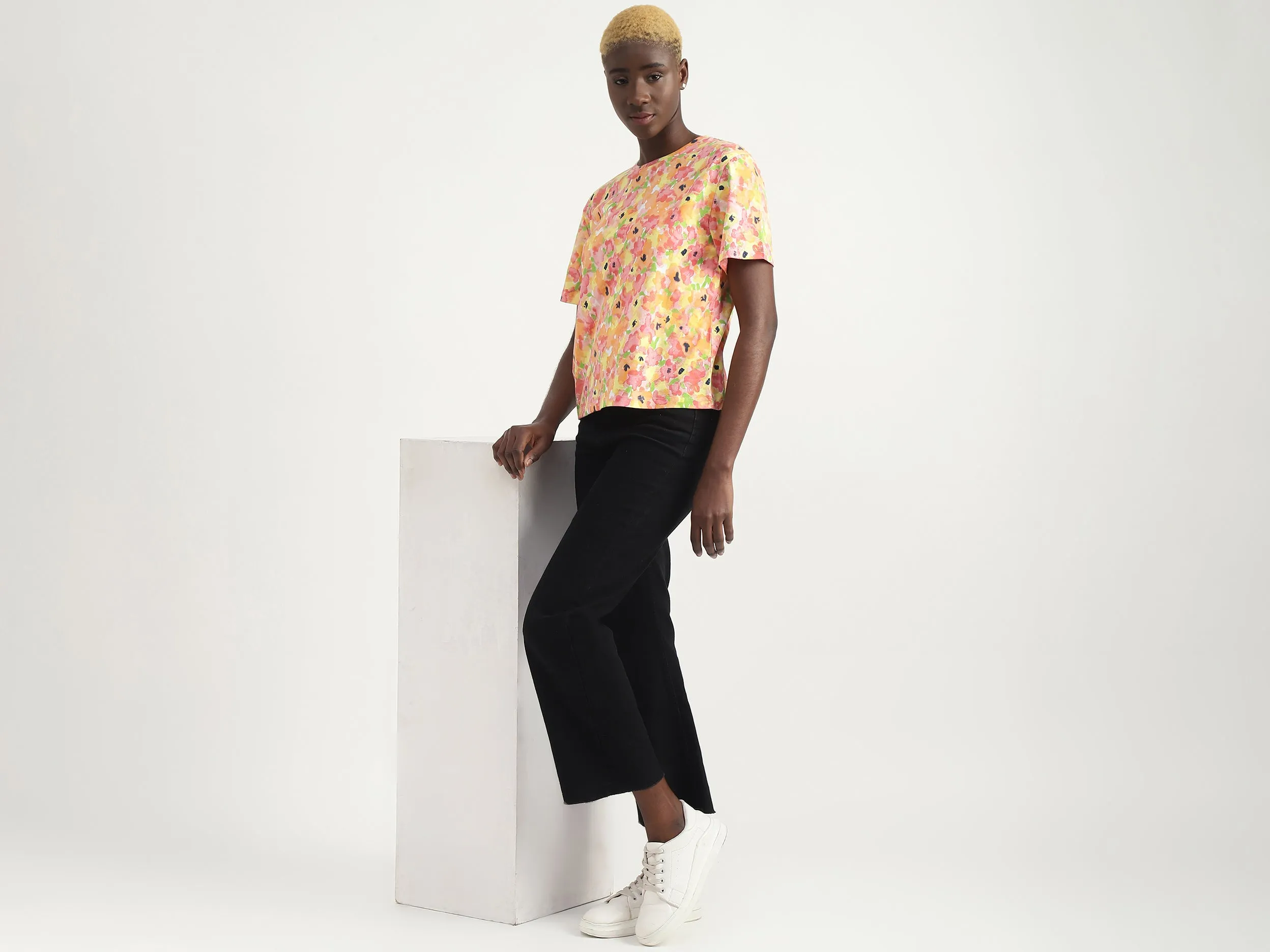 Cotton Camouflage Round Neck Women T-shirts