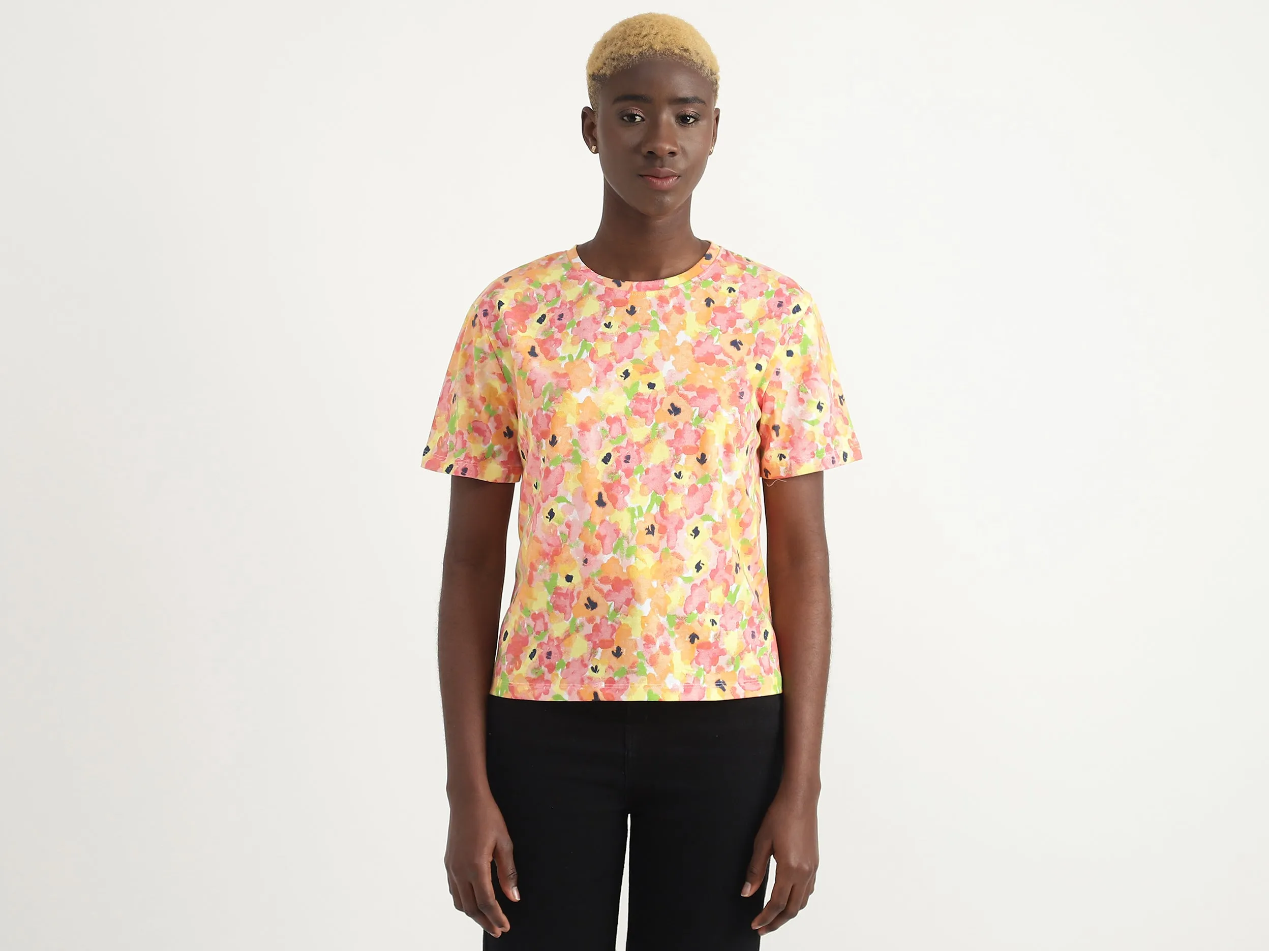 Cotton Camouflage Round Neck Women T-shirts