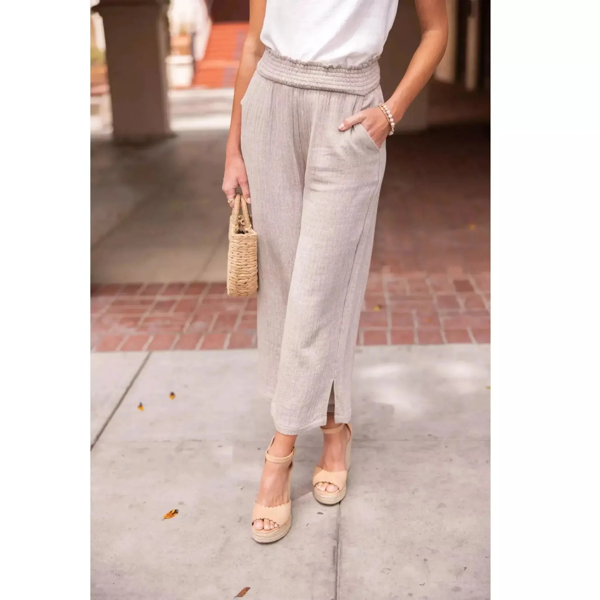 Cotton Side Slit Cropped Pant