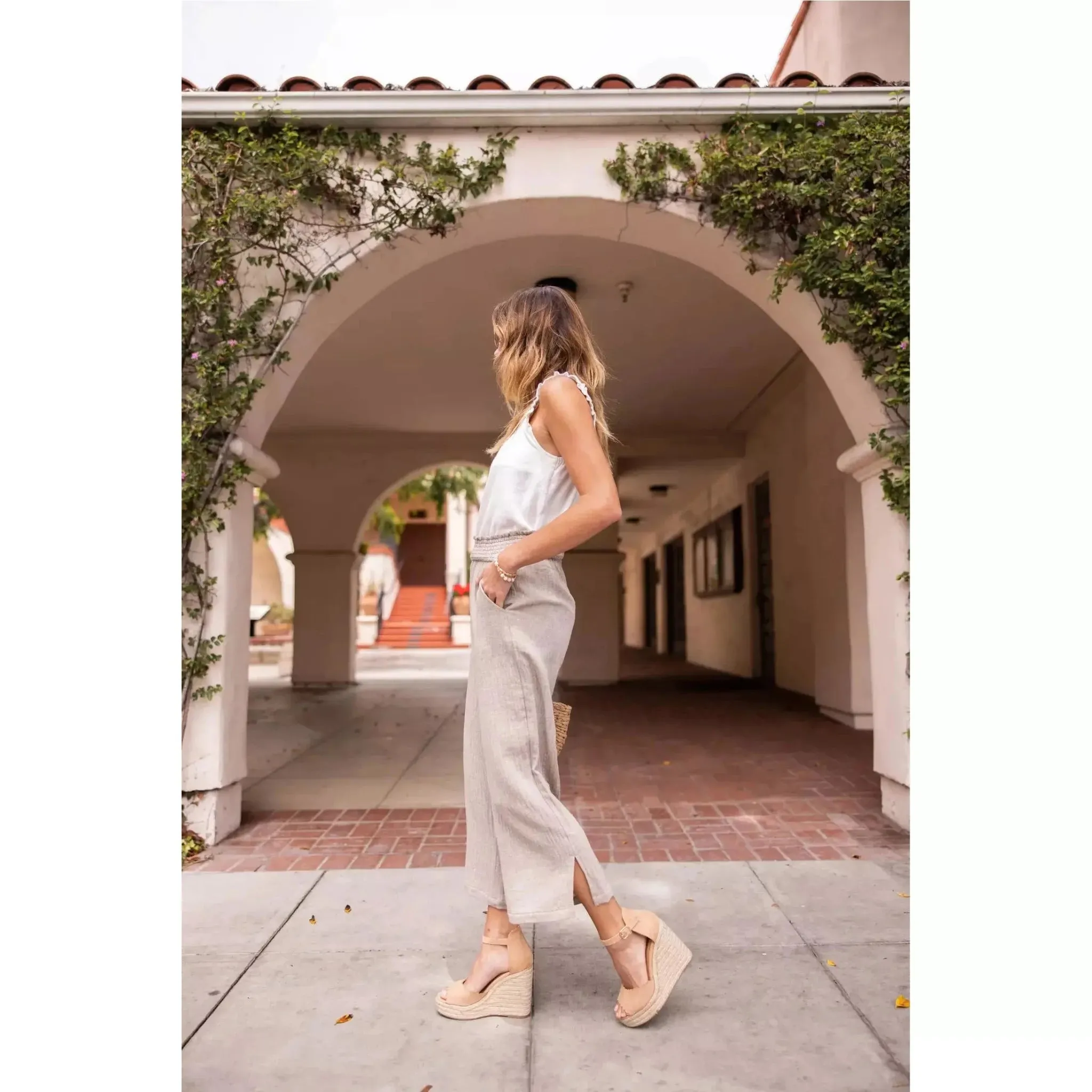 Cotton Side Slit Cropped Pant