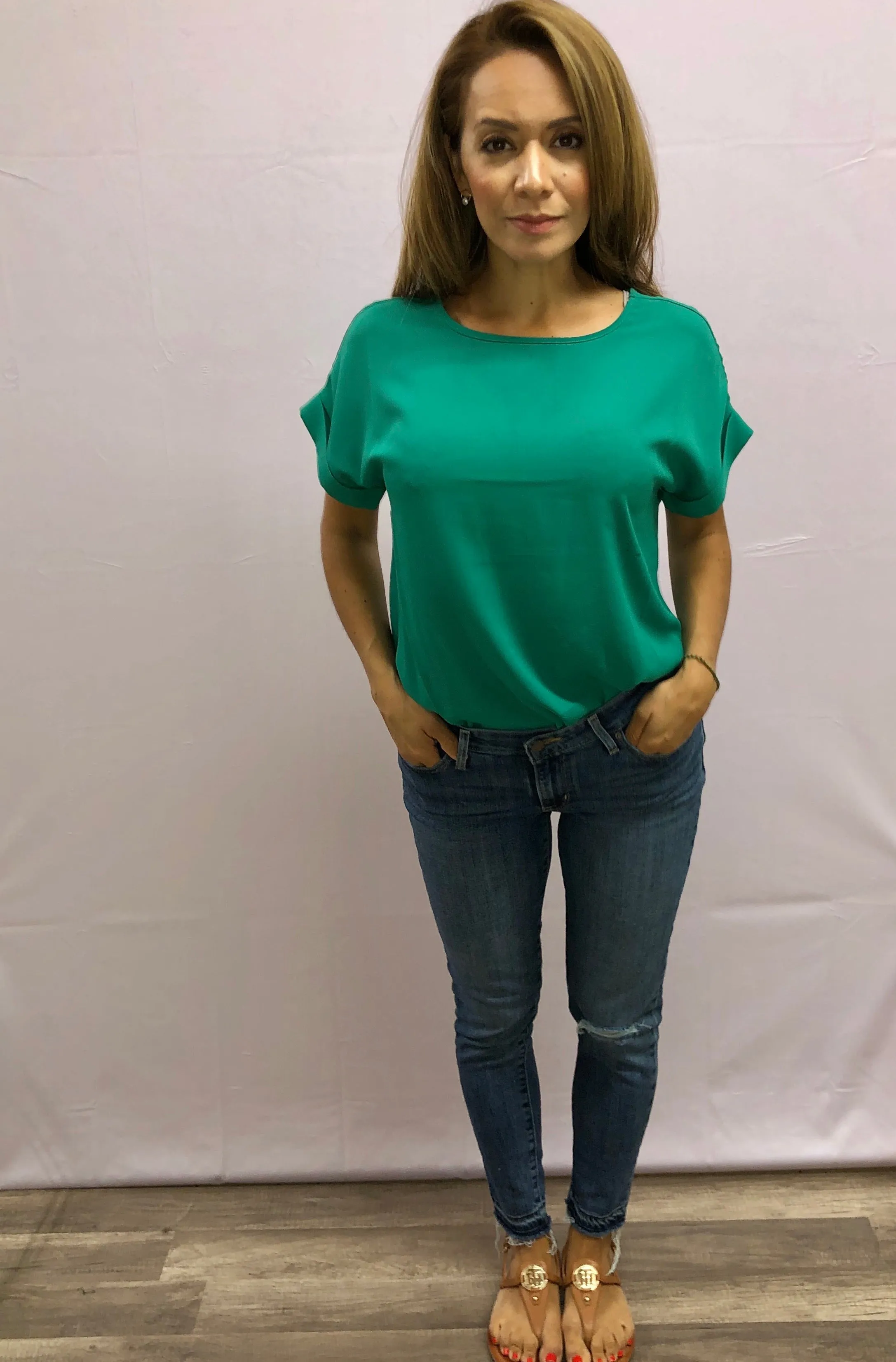 Cuffed Boxy Blouse in Clover Green