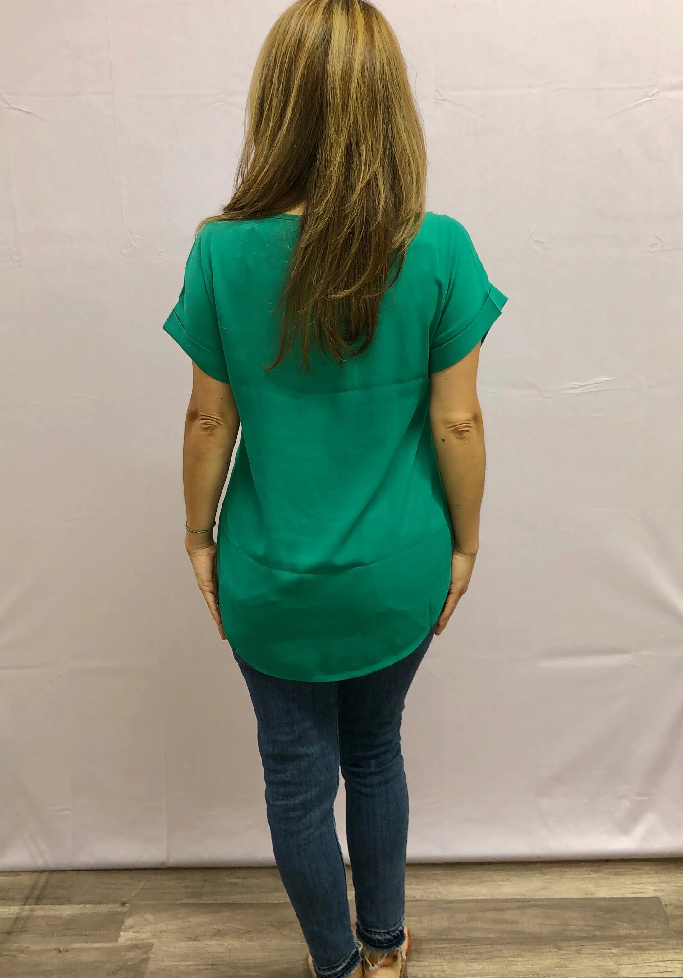 Cuffed Boxy Blouse in Clover Green