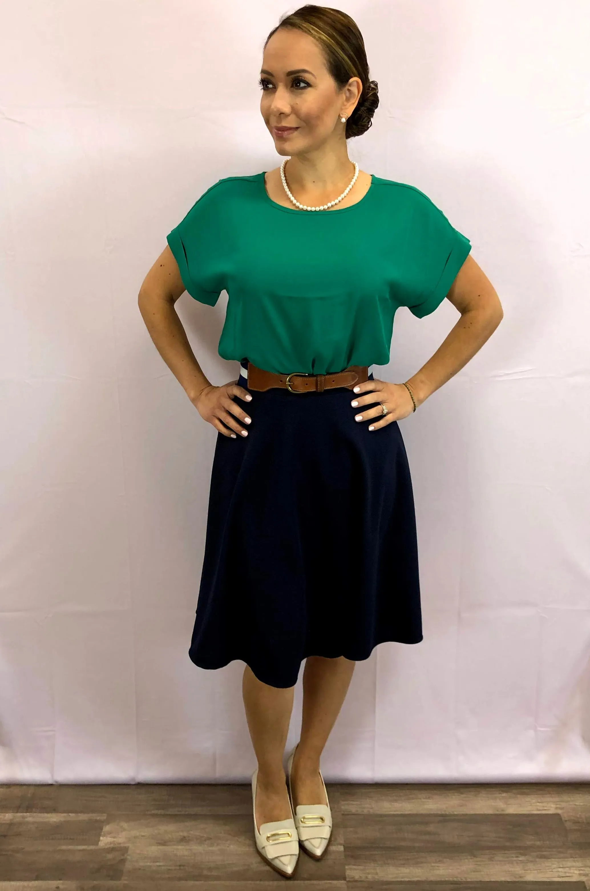 Cuffed Boxy Blouse in Clover Green
