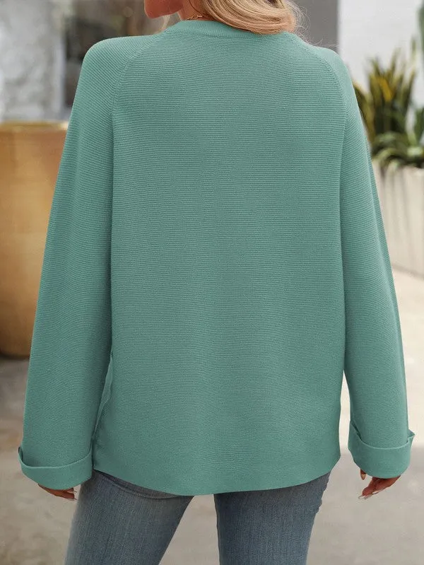 Cute As A Button Teal Blue Core Spun Sweater