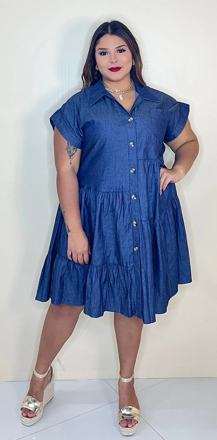 Denim Blue Buttoned Dress
