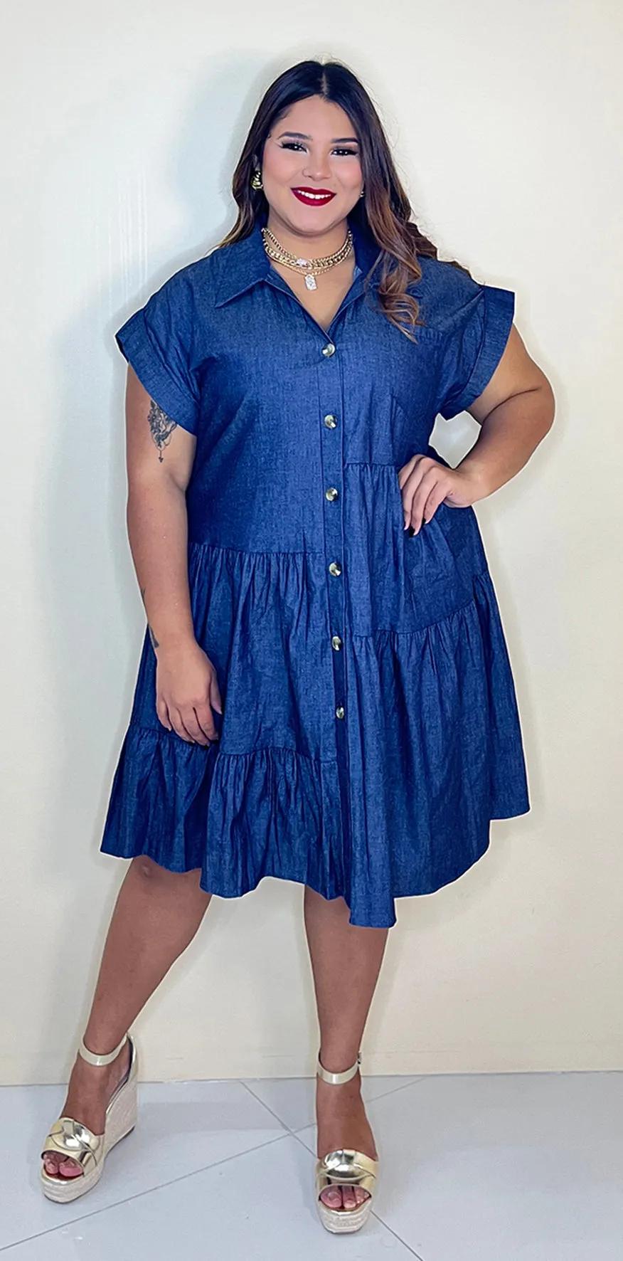 Denim Blue Buttoned Dress