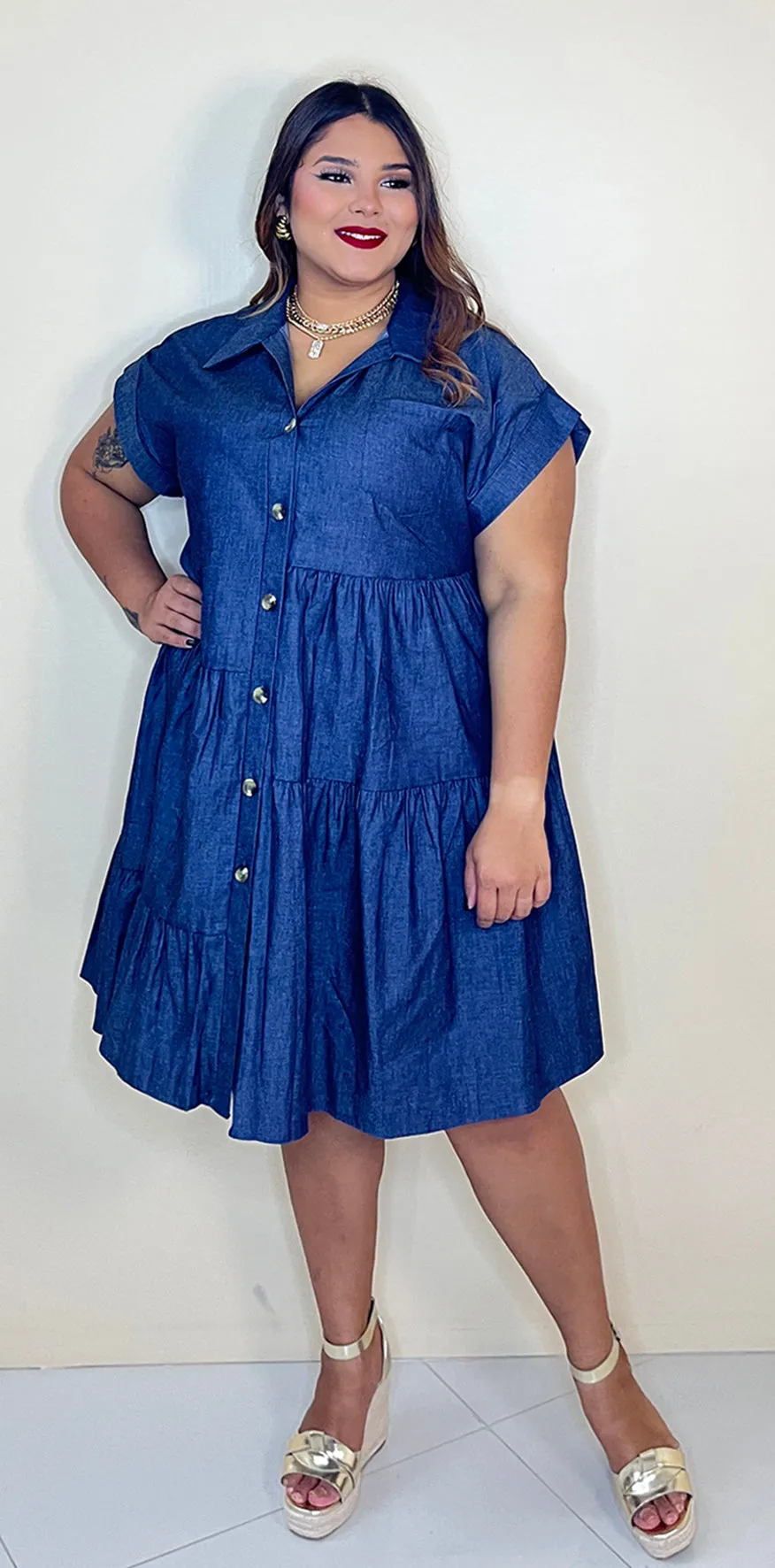 Denim Blue Buttoned Dress