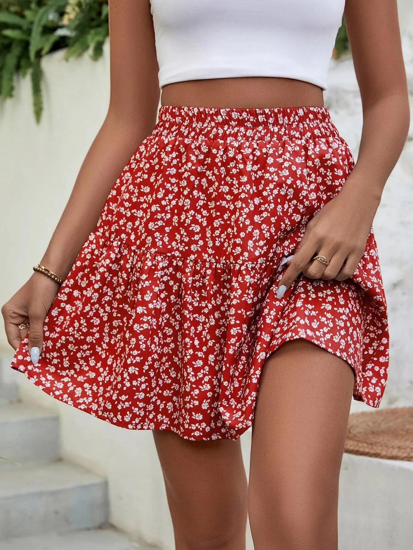 Ditsy Floral Ruffle Hem Skirt