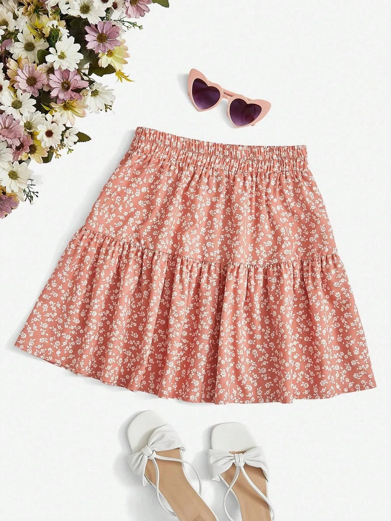 Ditsy Floral Ruffle Hem Skirt