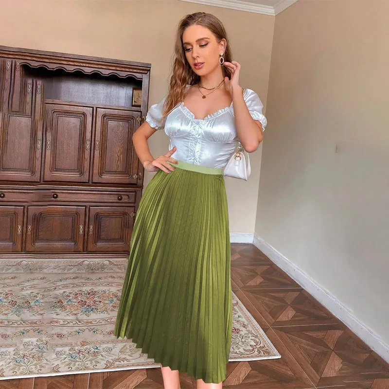 Easy Wear Solid Pleated Skirt