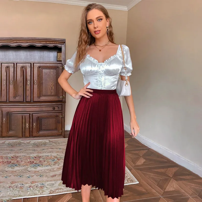 Easy Wear Solid Pleated Skirt