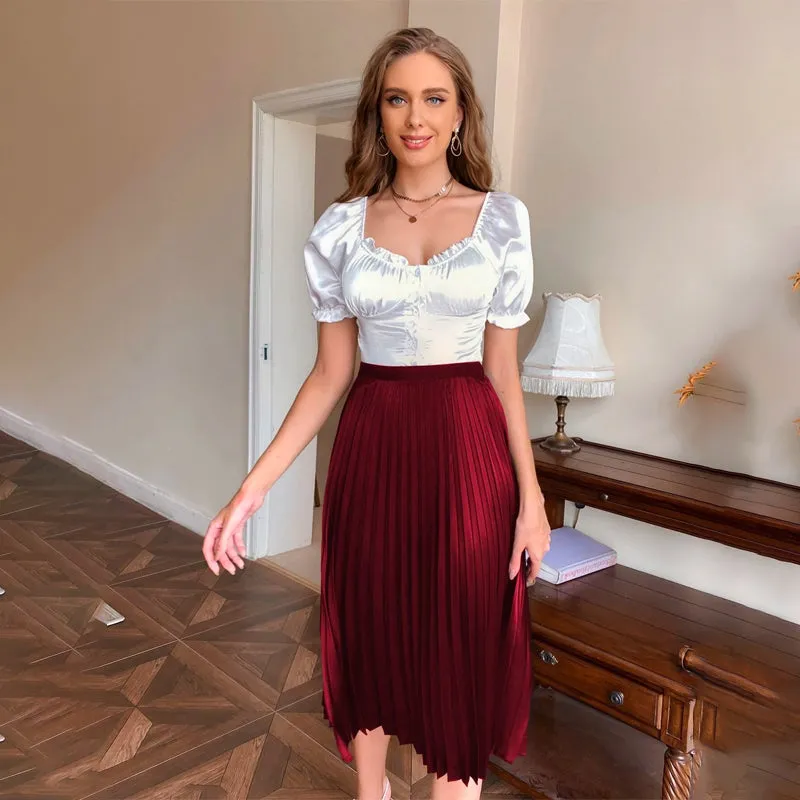 Easy Wear Solid Pleated Skirt