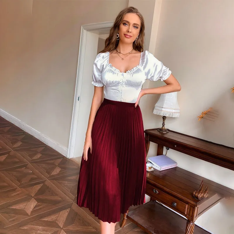 Easy Wear Solid Pleated Skirt