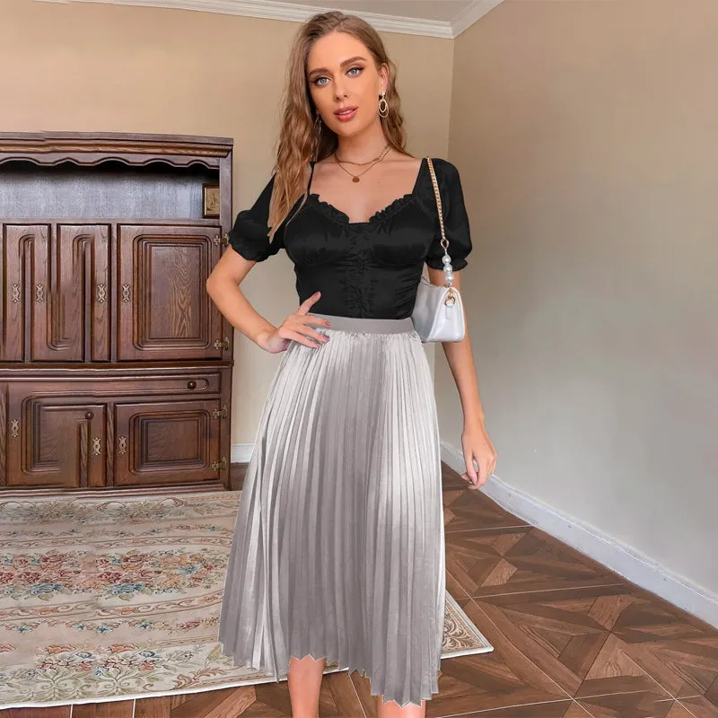 Easy Wear Solid Pleated Skirt