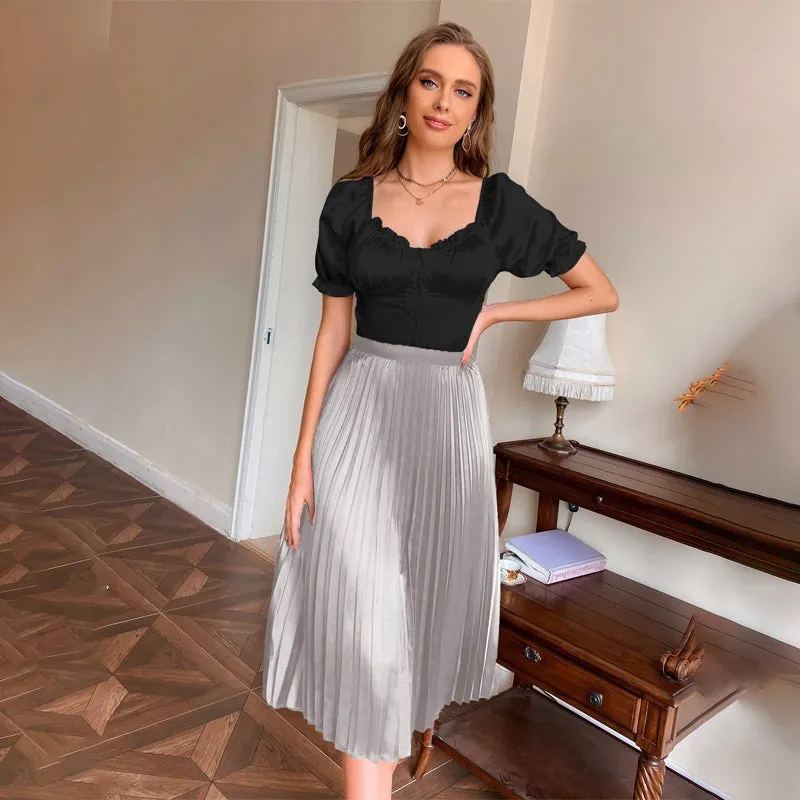 Easy Wear Solid Pleated Skirt