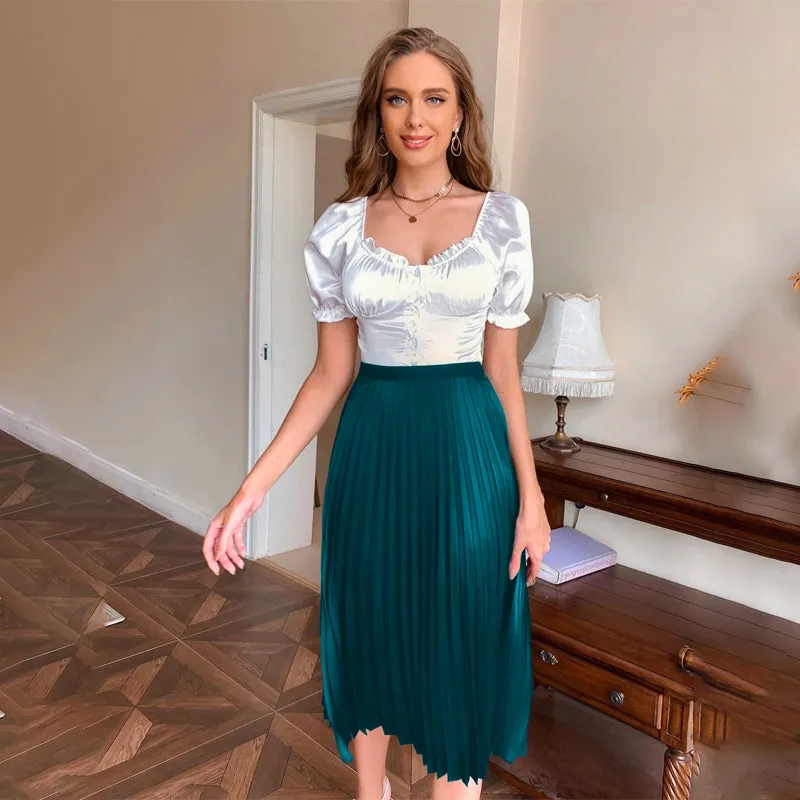 Easy Wear Solid Pleated Skirt