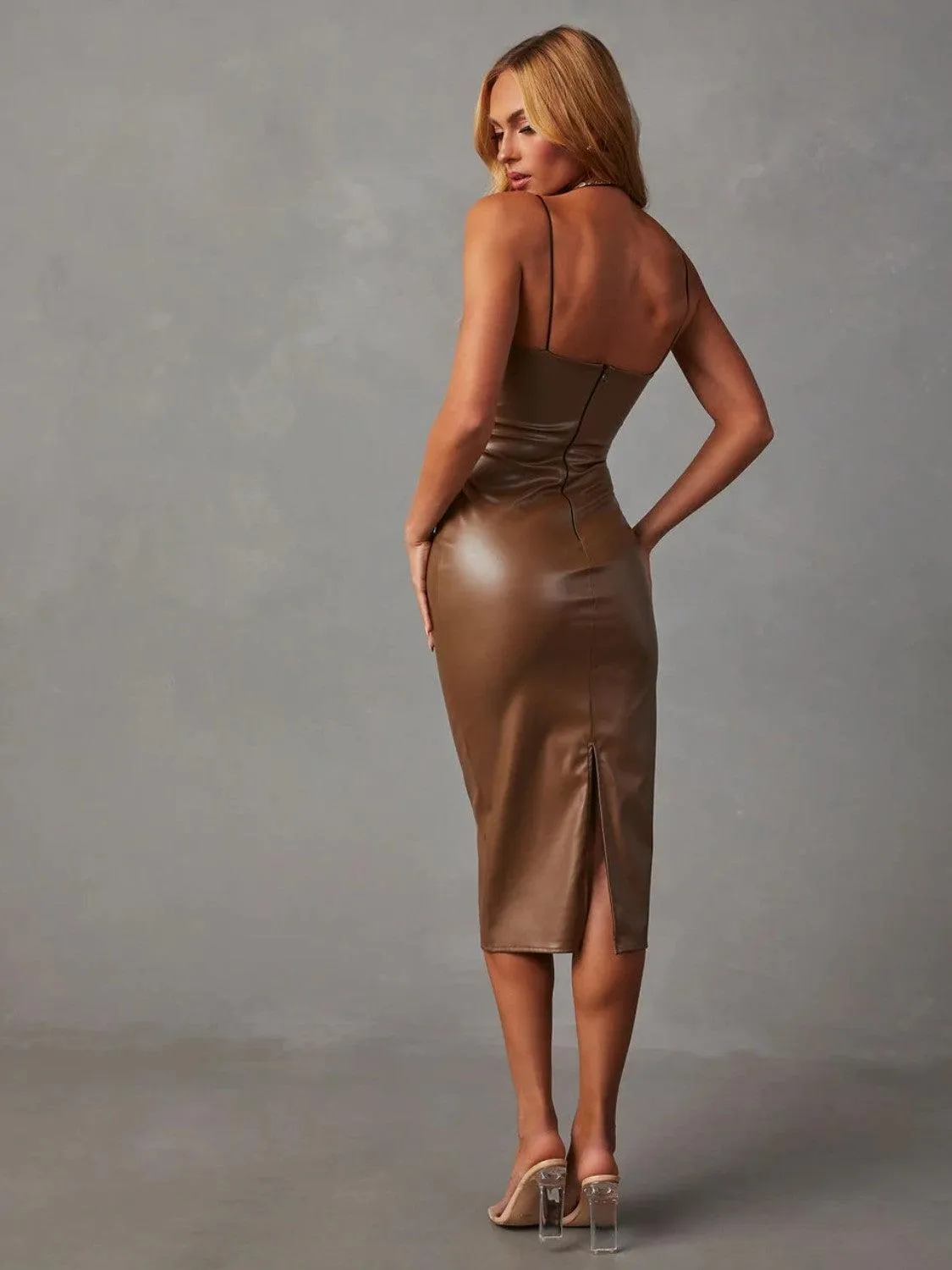 Edgy Chic Faux Leather Sleeveless Dress
