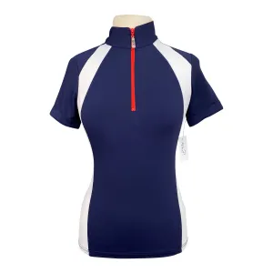EIS Paneled Short Sleeve Sunshirt in Navy w/Red & White - Women's Small