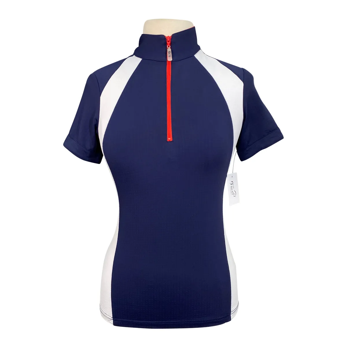 EIS Paneled Short Sleeve Sunshirt in Navy w/Red & White - Women's Small