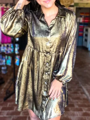 Emi Button Front Dress Bronze Shimmer