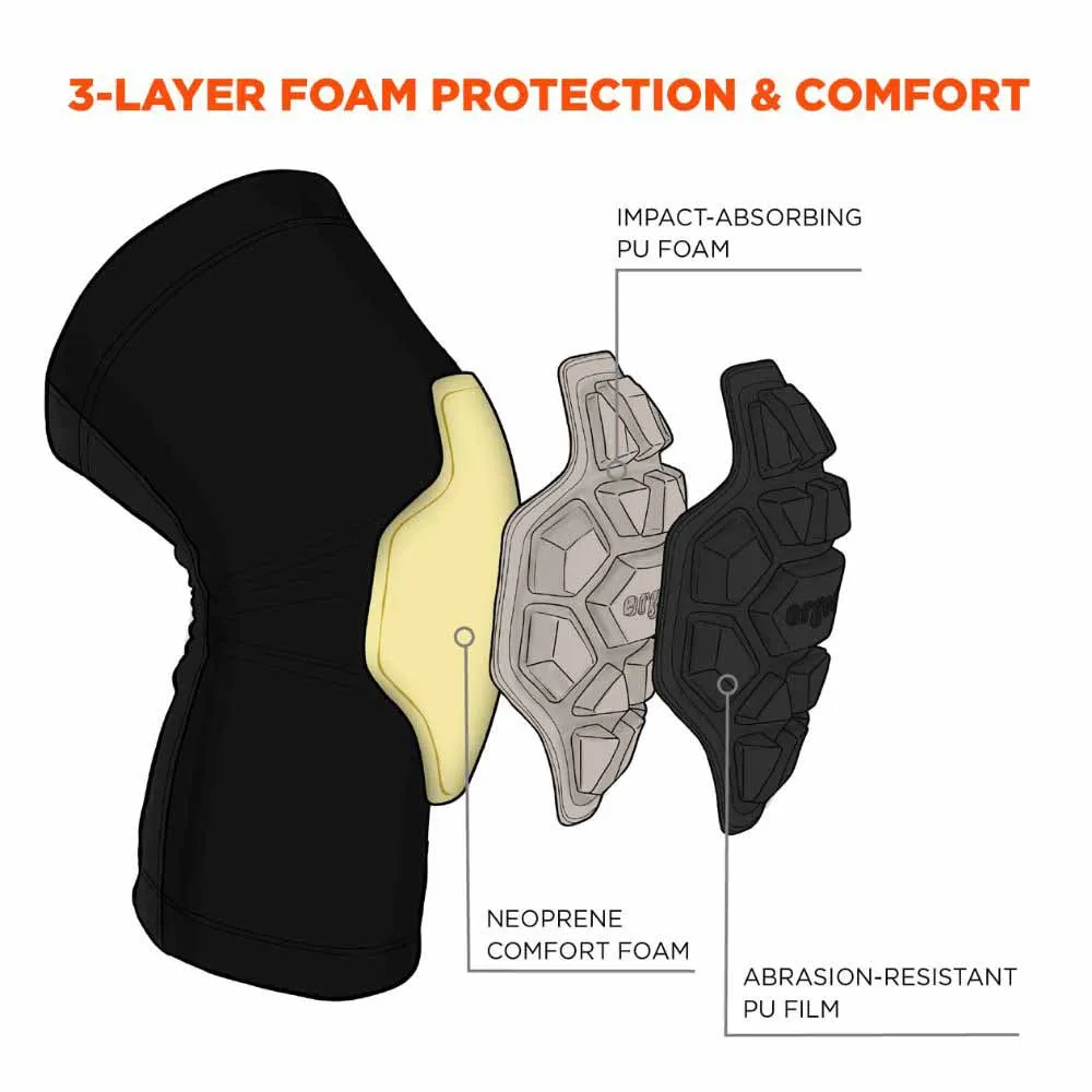 Ergodyne 18552 550 L/XL Black Padded Knee Sleeves 3-Layer Foam Cap Pair
