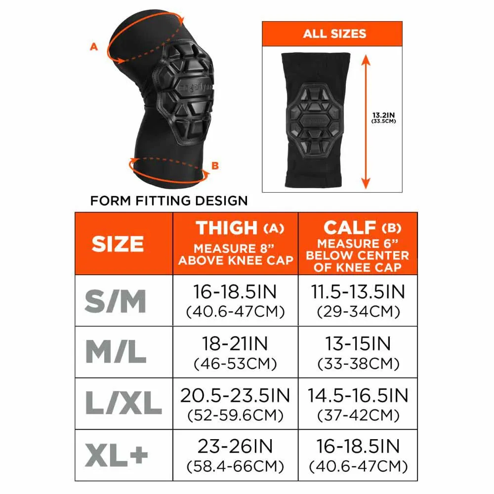 Ergodyne 18552 550 L/XL Black Padded Knee Sleeves 3-Layer Foam Cap Pair
