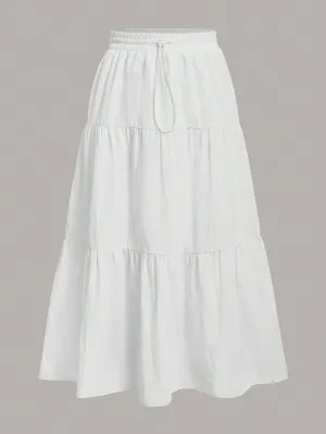 EZwear Drawstring Waist Ruffle Hem Skirt