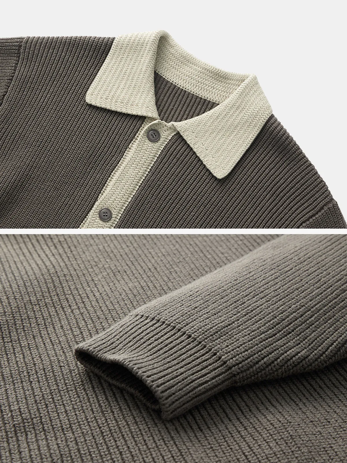 Fashion Contrast Lapel Collar Cotton Cardigan Sweater
