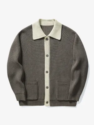 Fashion Contrast Lapel Collar Cotton Cardigan Sweater