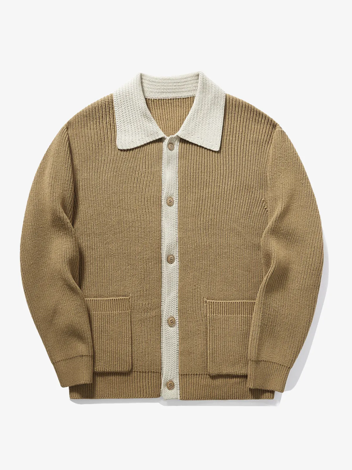 Fashion Contrast Lapel Collar Cotton Cardigan Sweater