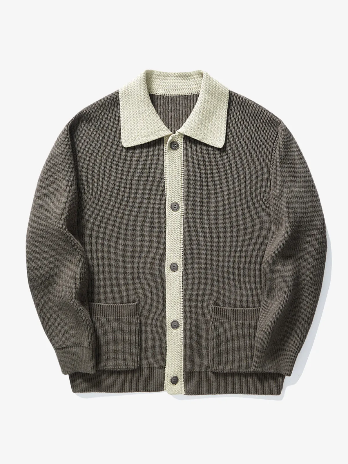 Fashion Contrast Lapel Collar Cotton Cardigan Sweater