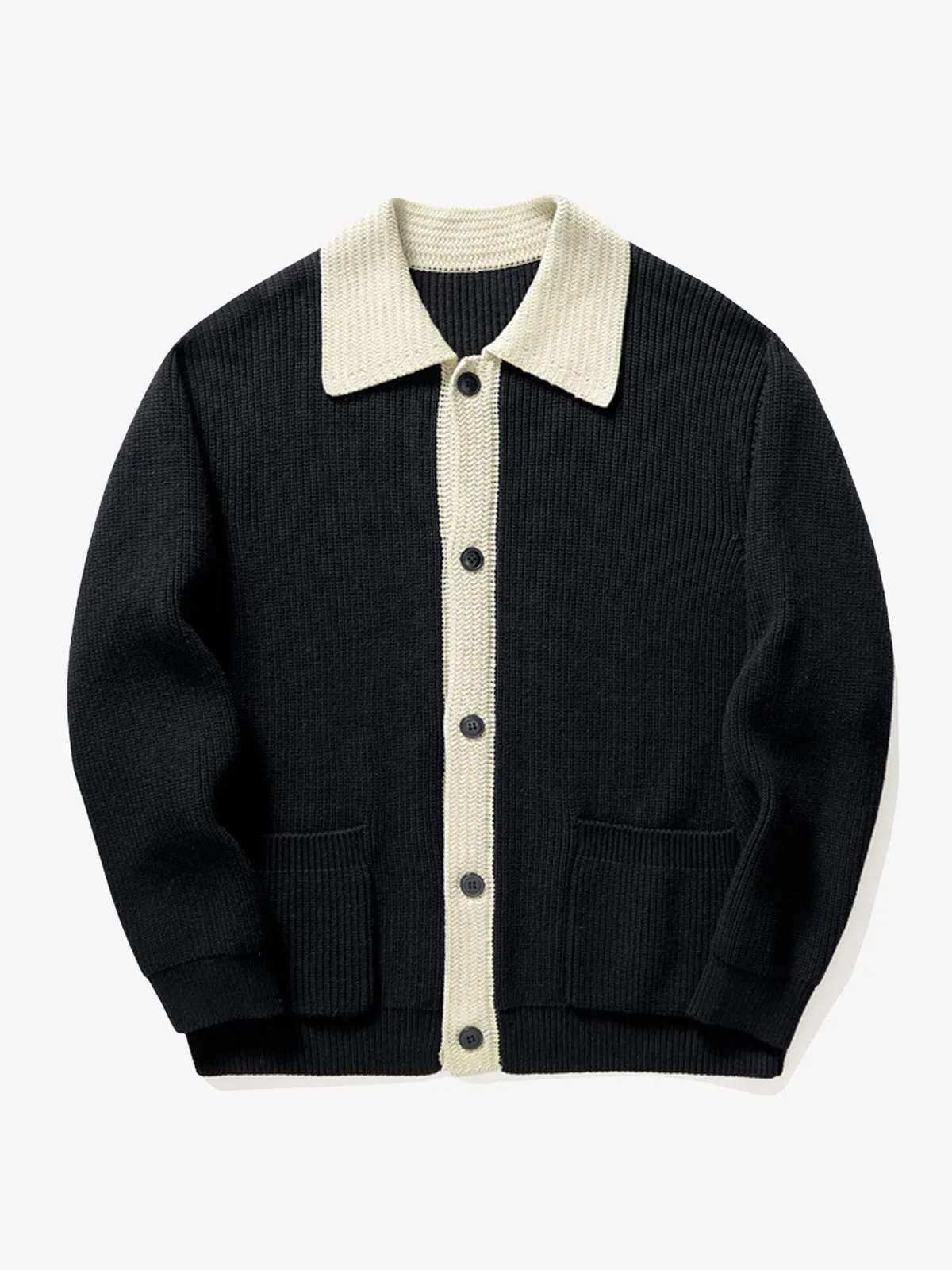Fashion Contrast Lapel Collar Cotton Cardigan Sweater