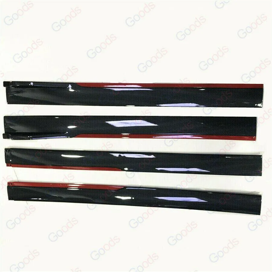 Fit Honda Side Skirts Extension Panel Splitters 94'' (Carbon Fiber Style with Red Trim)