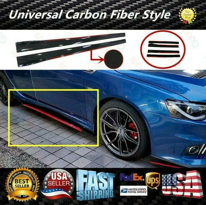 Fit Honda Side Skirts Extension Panel Splitters 94'' (Carbon Fiber Style with Red Trim)