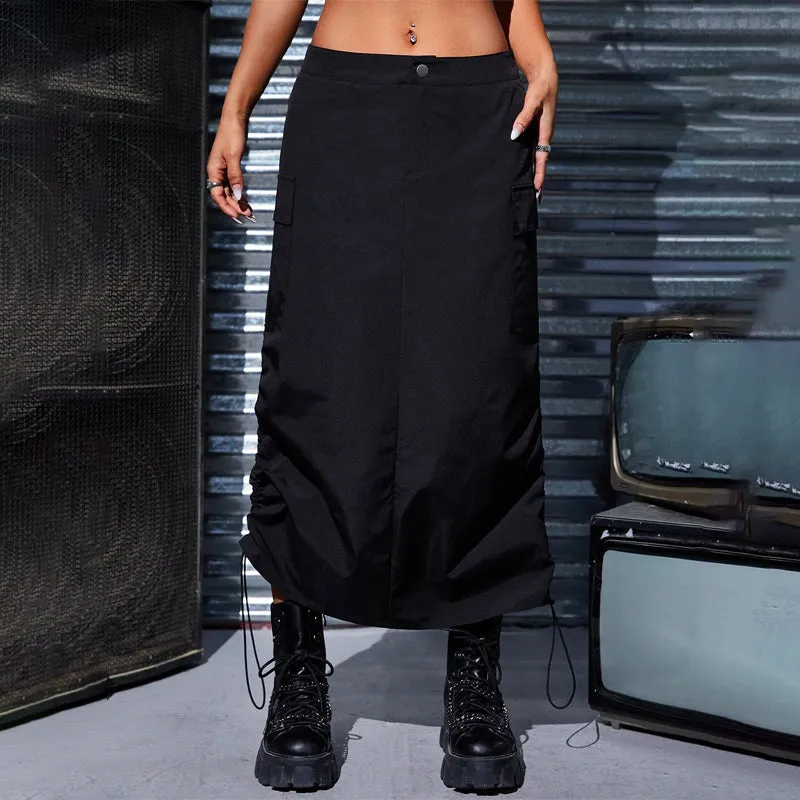 Flap Pocket Drawstring Waist Cargo Skirt