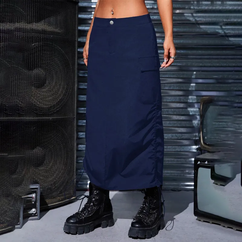 Flap Pocket Drawstring Waist Cargo Skirt