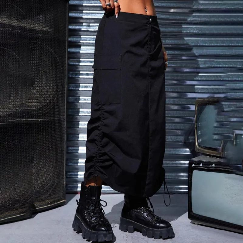Flap Pocket Drawstring Waist Cargo Skirt