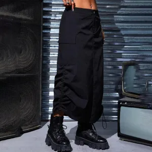 Flap Pocket Drawstring Waist Cargo Skirt