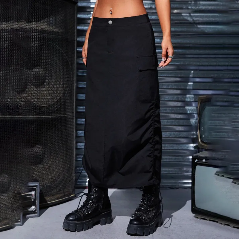 Flap Pocket Drawstring Waist Cargo Skirt
